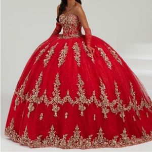 Red and gold sequins sweet 16 dress